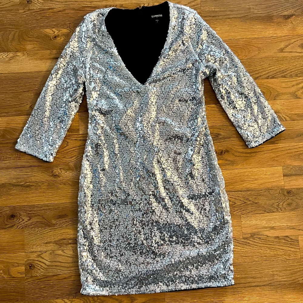 Express holiday/ New years silver sequin dress size 4